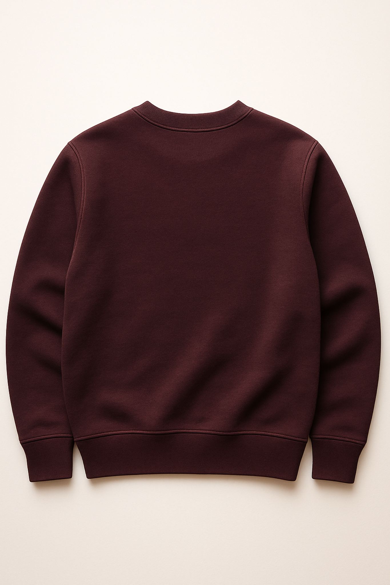Back view of FineAF VISIONARY sweatshirt — burgundy organic cotton fleece, clean unisex structure.
