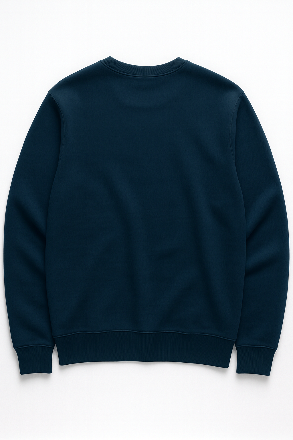 Back view of FineAF OBSESSED sweatshirt in blue-teal organic cotton fleece, straight unisex cut.