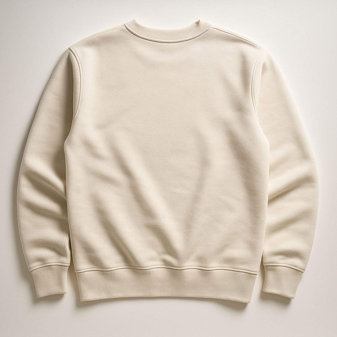 “Back of ivory FineAF EMPATH sweatshirt showing straight-cut unisex fit and premium cotton texture.