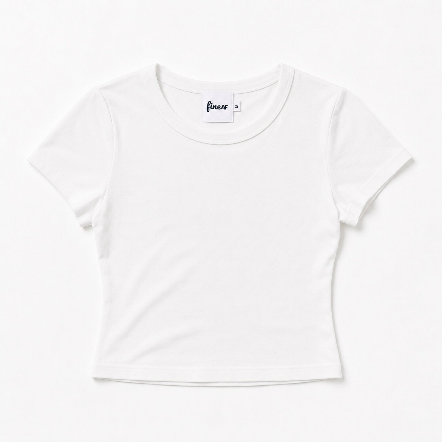 Front flat lay of the white FineAF Cropped Tee, 265 g/m2 cotton with elastane