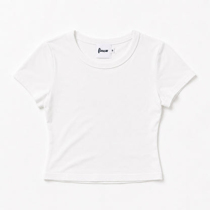 Front flat lay of the white FineAF Cropped Tee, 265 g/m2 cotton with elastane