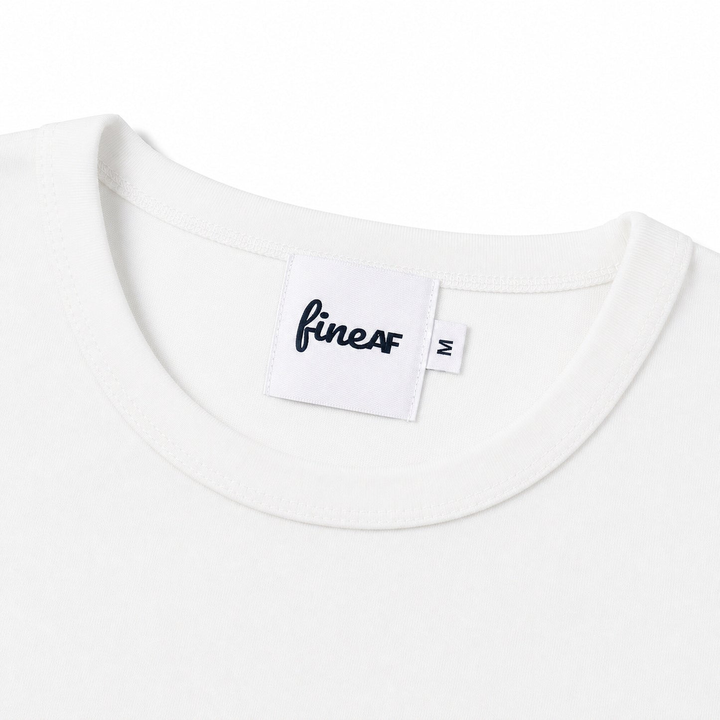 White FineAF Cropped Tee neckline with woven inside label and size tab