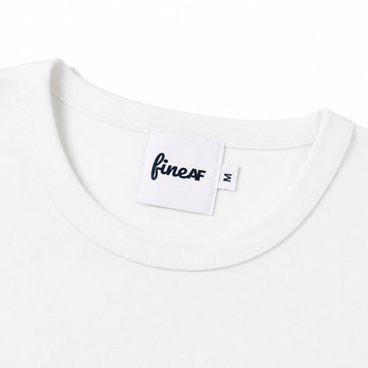 White FineAF Cropped Tee neckline with woven inside label and size tab
