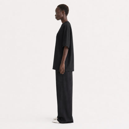 FineAF Collection One heavyweight drop-shoulder T-shirt in Black, side view showing the square fit