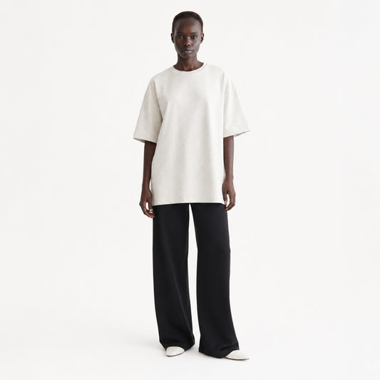 FineAF Collection One heavyweight drop-shoulder T-shirt in Oat, front view on model