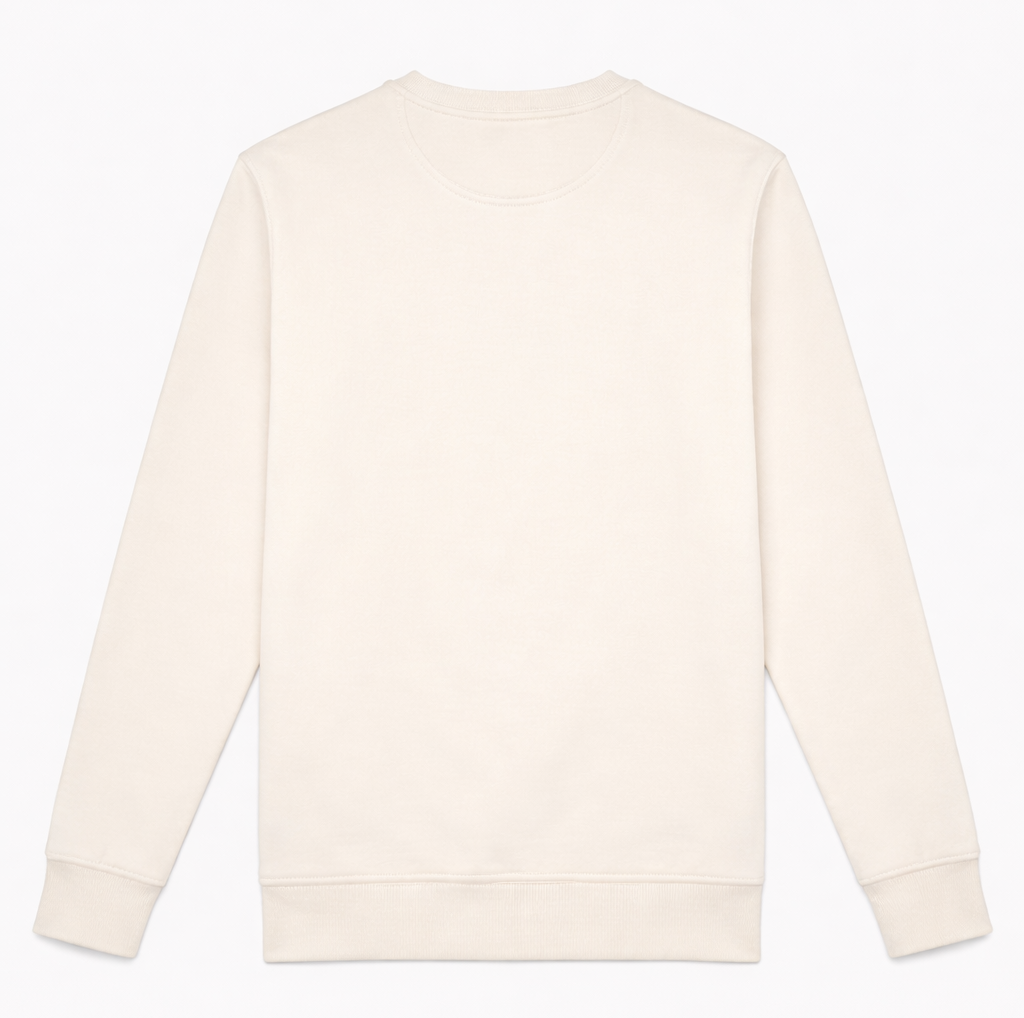 Ivory FineAF crewneck sweatshirt, studio back view on white background showing plain back.