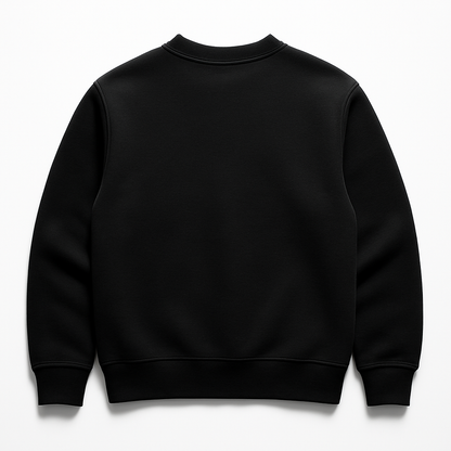 Black ICONIC heavyweight organic cotton crewneck sweatshirt, back view on white background.