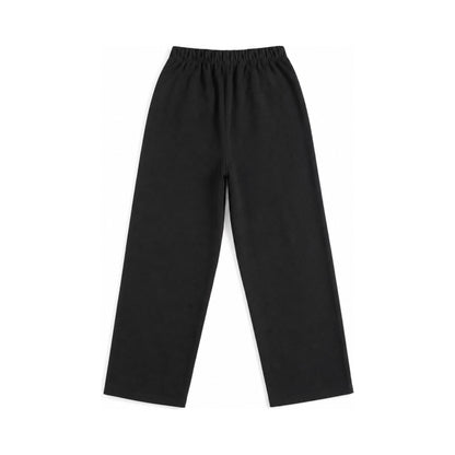 Back flat lay of FineAF Iconic black straight-leg pants with a clean pocket-free back