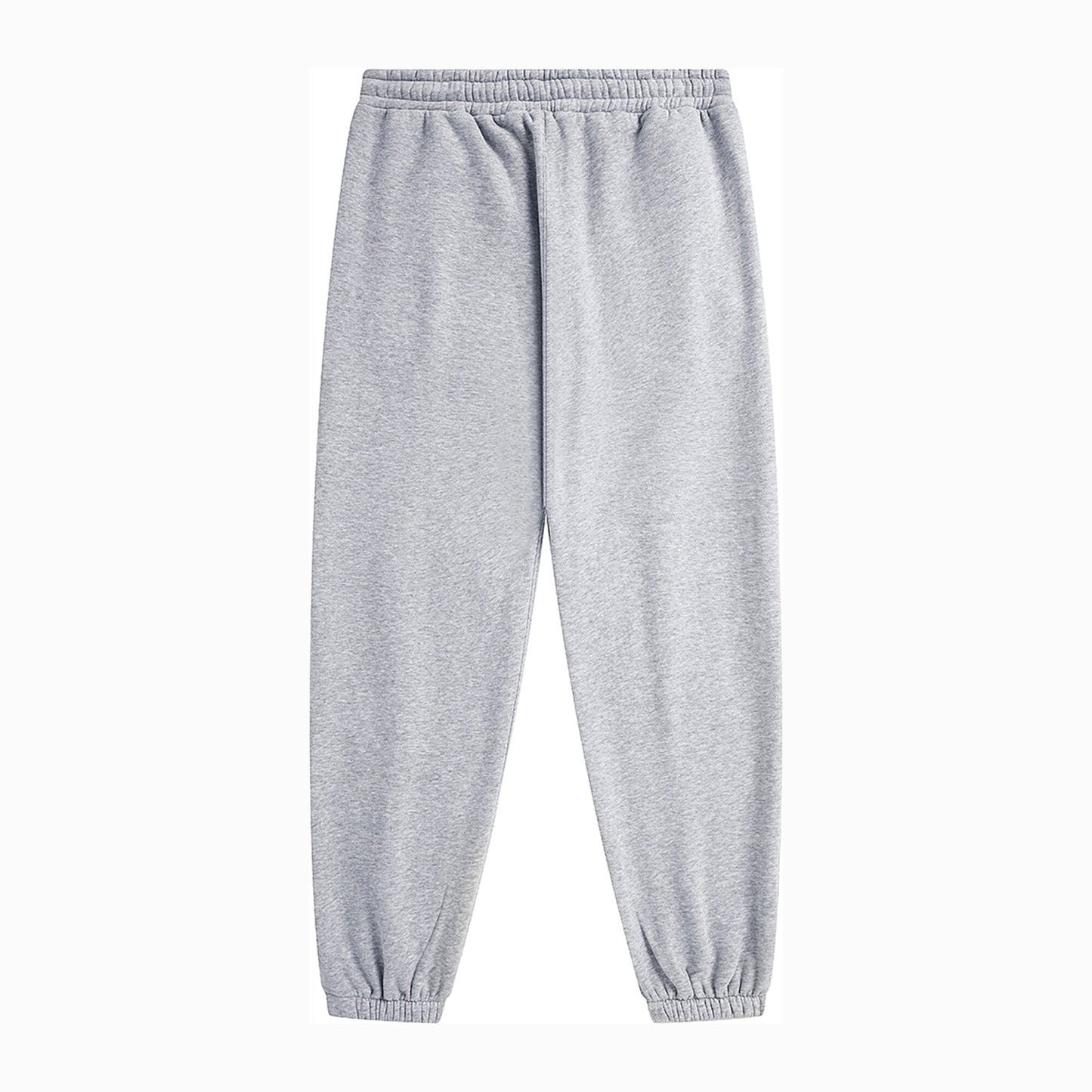 Back flat lay of pocket-free light grey FineAF Magnetic pants with elastic waistband and ankles