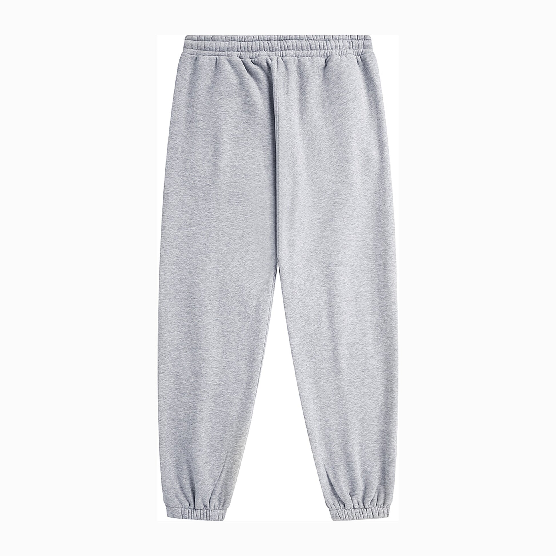 Back flat lay of pocket-free light grey FineAF Magnetic pants with elastic waistband and ankles