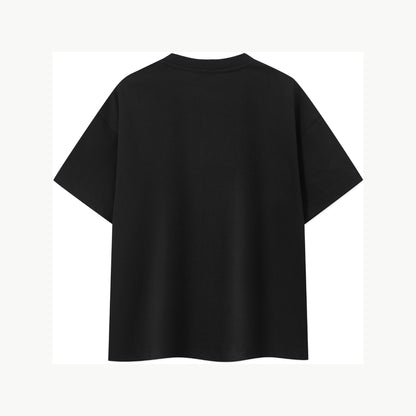 Back flat lay of the black FineAF Boxy Tee, unprinted 100% cotton