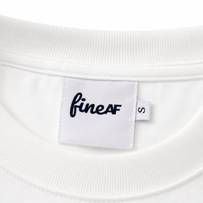 White FineAF Boxy Tee ribbed neckline and woven inside neck label