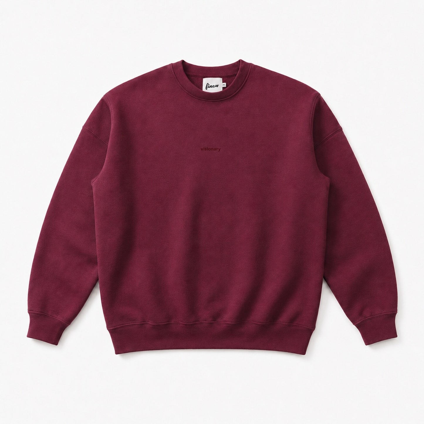 Front flat lay of the FineAF Visionary heavyweight wine sweatshirt