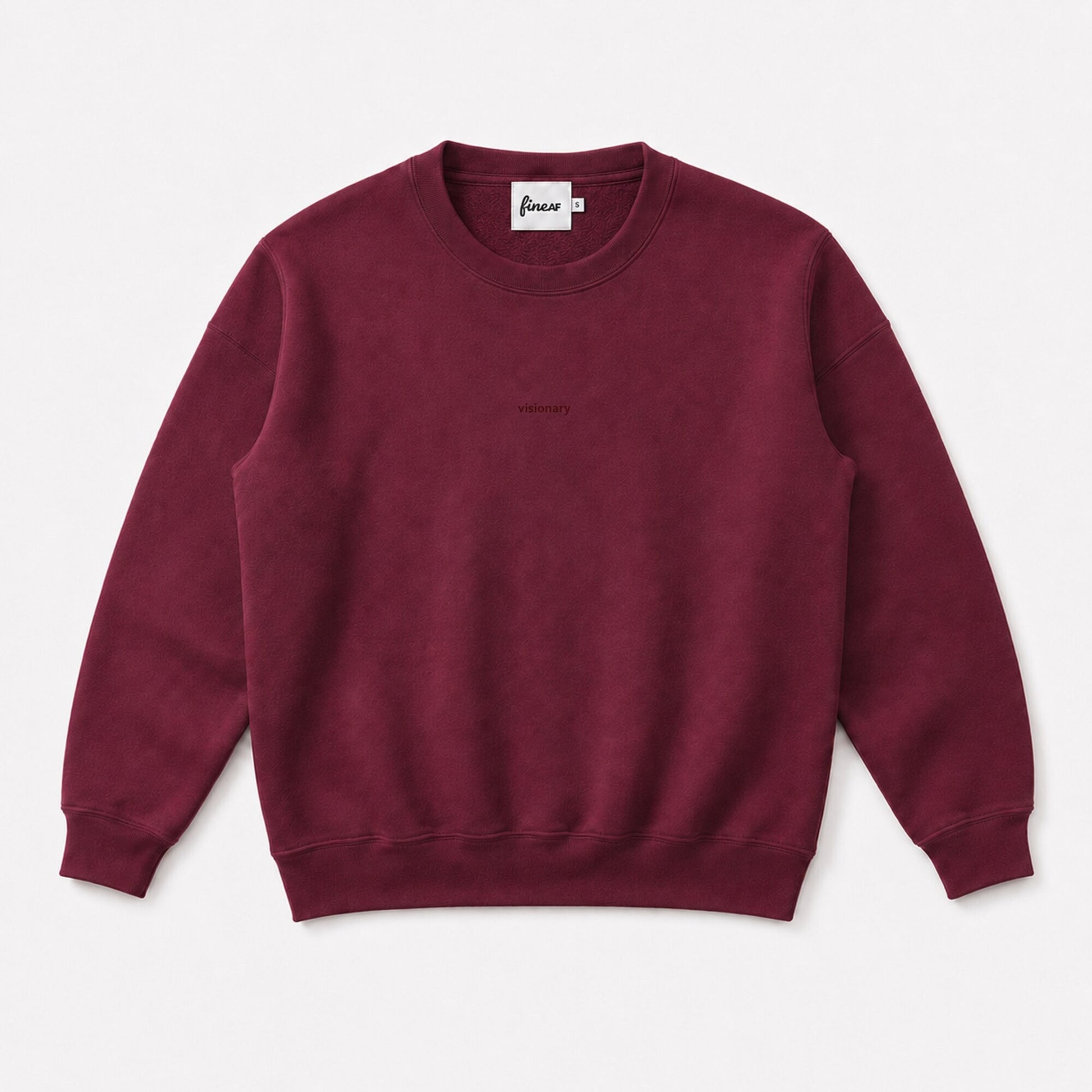 Alternate front flat lay of the FineAF Visionary wine sweatshirt